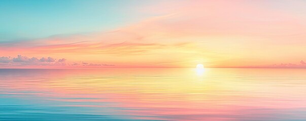 Obraz premium Waterscape abstract background idea. A serene sunset over a calm sea, featuring soft pastel colors blending in the sky.