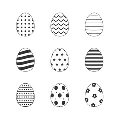 Line Icon set of monochrome easter eggs for holiday, flat design on white background. Vector illustration