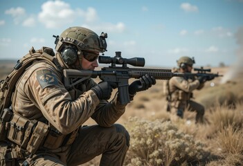 Soldiers in Tactical Gear Engaged in Military Training Exercise