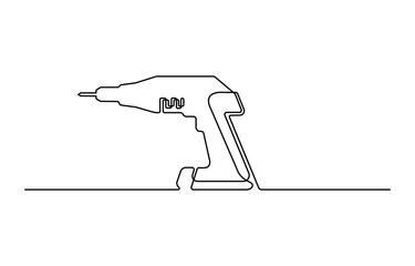Electric drill continuous one line drawing vector illustration.