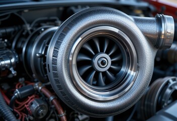 Automotive Turbocharger Close-Up with Mechanical Details and Design