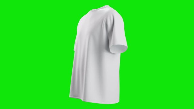 Blank white oversize t-shirt mockup, looped rotation, 4k, 3d rendering. Cycled casual fabric oversized tee-shirt mock up, isolated on green screen