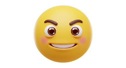 Fototapeta premium Playful Grinning Emoji with Raised Eyebrows and Rosy Cheeks