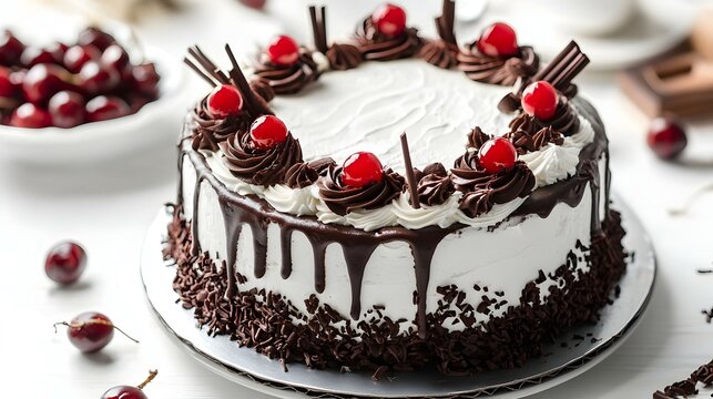 black forest cake on white background