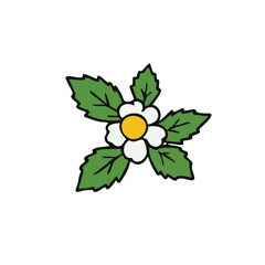 Citrus Icon with Green Leaf and White Flower &ndash; Fresh and Fragrant Symbol for Branding & Design