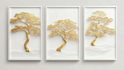 Elegant Gold Tree Art Panel Triptych for Modern Home Decor