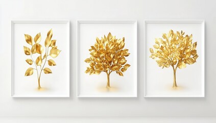 Elegant Golden Tree Art Prints for Modern Decor and Interior Design