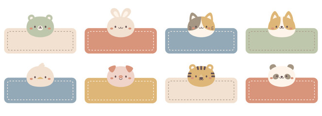 Set of cute animal name labels in modern muted pastel colors.