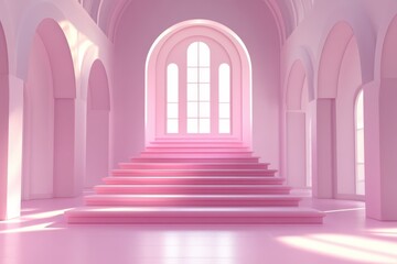 Elegant Pink Stairway in Minimalist Architectural Space