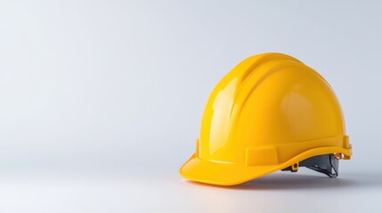Fototapeta premium Bright Yellow Hard Hat Isolated on Minimalist Background for Construction and Safety Applications