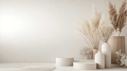 Minimalist Beige Room Decor With Pampas Grass And Vases