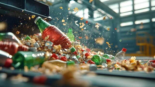 Industrial plastic shredding efficiently breaking down used plastic bottles into small manageable flakes for recycling and reuse showcasing the power of sustainable waste management technology