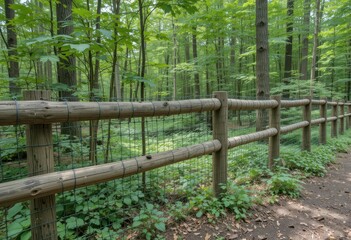 Wooden Fence Surrounded by Lush Green Forest and Vibrant Trees
