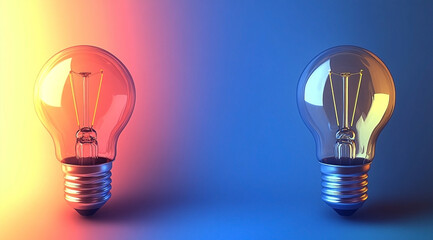 Conceptual Colorful Light Bulbs on Blue Background Spark Innovation
