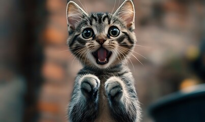 Obraz premium A Young Cat Showing Open Mouth While Looking Excited
