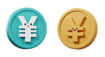 Obraz premium Smiling Yen Coins Cute Money Characters for Finance and Currency Concepts
