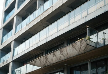 Modern Building Facade with Glass Balconies and Concrete Structure
