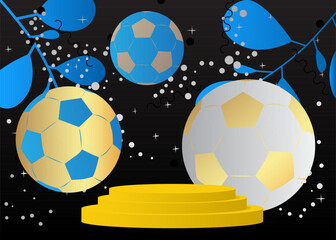 Mockup product display with Football Ball. Vector cylinder pedestal podium. Stage showcase for presentation. Minimal geometric forms.