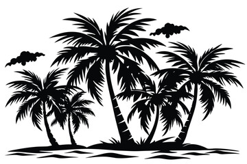 Palm tree silhouette detail illustration black and white Vector