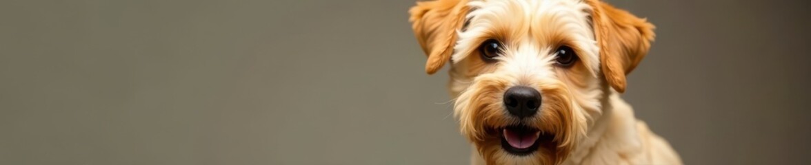 Creamy wheaten terrier, brown highlights, soft fur, brown, close-up