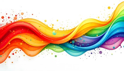Colorful Abstract Wave Design with Splatters on White Background for Presentation