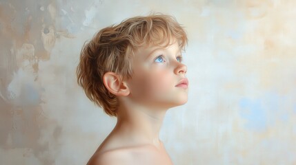 Young Boy with Blond Hair Gazing Upward