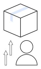 Minimalist lines form a person, arrows, and a box symbolizing delivery, efficiency, progress, and shipment tracking. Ideal for logistics, growth concepts, e-commerce innovation customer