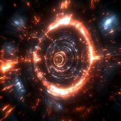 Obraz premium Tunnellike structure with orange and red lights