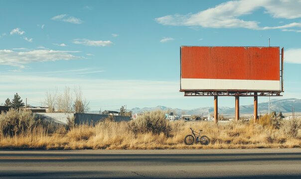 Empty Billboard Along Rural Road Surrounded by Sagebrush Landscape