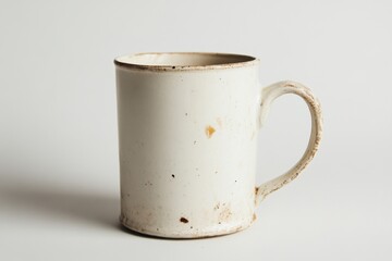 Vintage White Ceramic Coffee Mug with Rustic Texture and Chipping