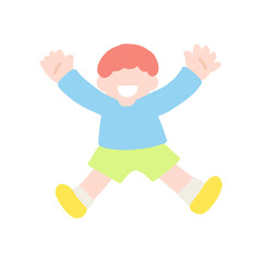 楽しそうにジャンプするこども（男の子）のフラットなイラスト
