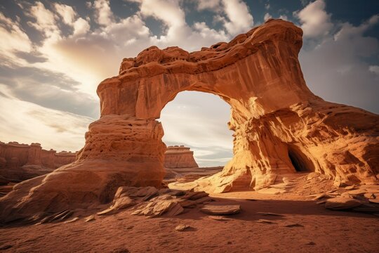 Majestic Natural Arch in the Desert Landscape at Sunset - Powered by Adobe