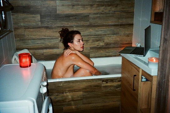 Watching movie in the bathtub 