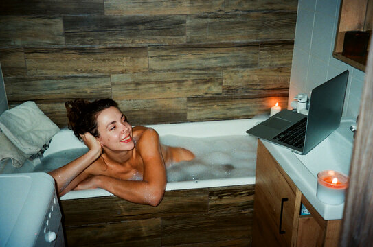 Watching movie in the bathtub 