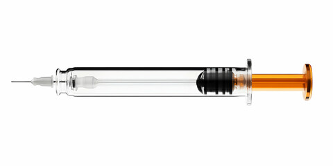 Fototapeta premium Syringe Used for Medical Injection with Transparent Barrel and Orange Plunger on White Background