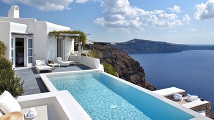 Fototapeta premium Luxury villa with infinity pool overlooking Aegean sea.