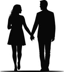 Romantic black silhouette vector of a couple holding hands