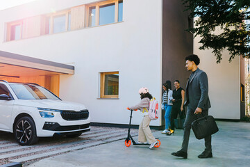 Family morning commute to school and work