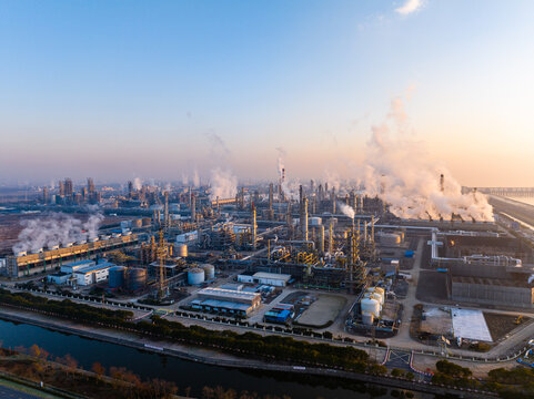 Twilight View of a Petrochemical Industrial Complex