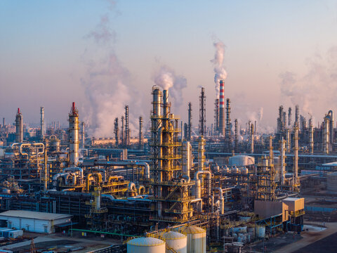 Twilight View of a Petrochemical Industrial Complex