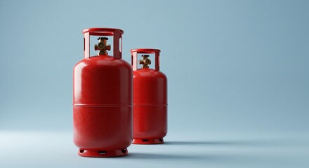 Obraz premium Two red gas cylinders on a blue background.
