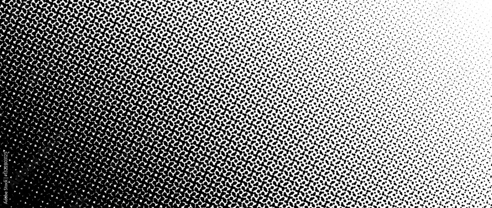 Poster black halftone gradient background. fading overlapping dotted half tone texture. vanishing polka dot