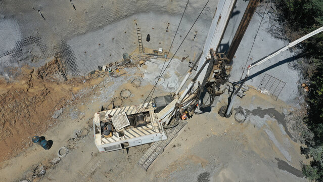bored piling machine drilling into the ground