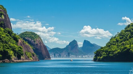 Idyllic Rio de Janeiro vista from Guanabara Bay, a tropical paradise