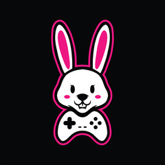 Cute bunny rabbit head logo with joystick