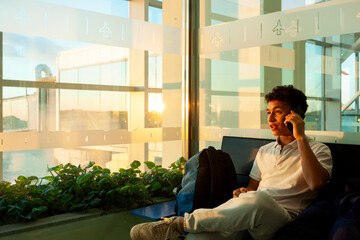 Teenager  engaged in a phone conversation 