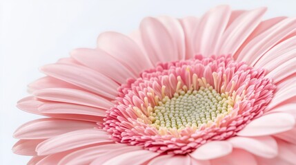 A delicate pink Gerbera Daisy with sharp detail, isolated on a plain white background for a soft and elegant feel.
