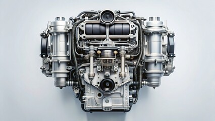Clean Engine Top-Down View, Symmetrical Frame, Automotive Technology Stock Photo