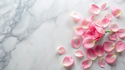 Obraz premium Delicate Pink Petals on Marble: Soft Feminine Floral Flat Lay Stock Photo