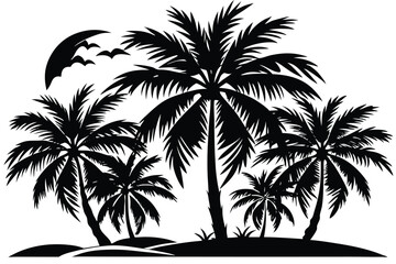 Palm trees silhouette. Summer beach. Vector illustration
